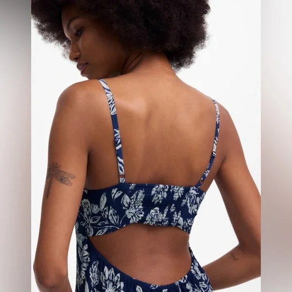 Madewell Textured Maxi Slip Dress in Floral Saylor navy - Picture 3 of 5